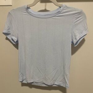 Aerie Light Blue Ribbed Short Sleeve Tee